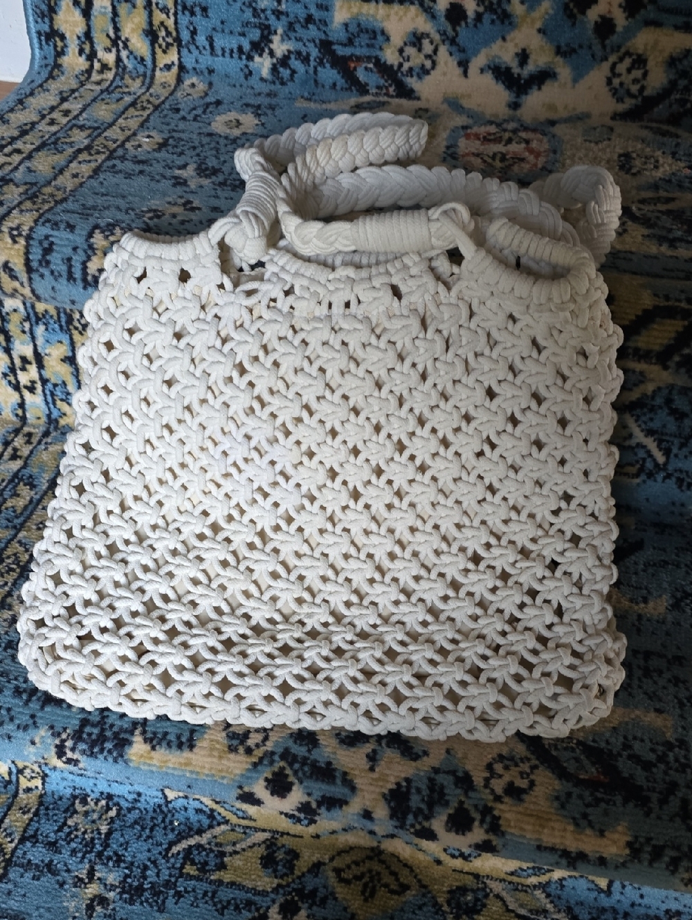 Talbots Cream Handwoven Crochet Tote Bag